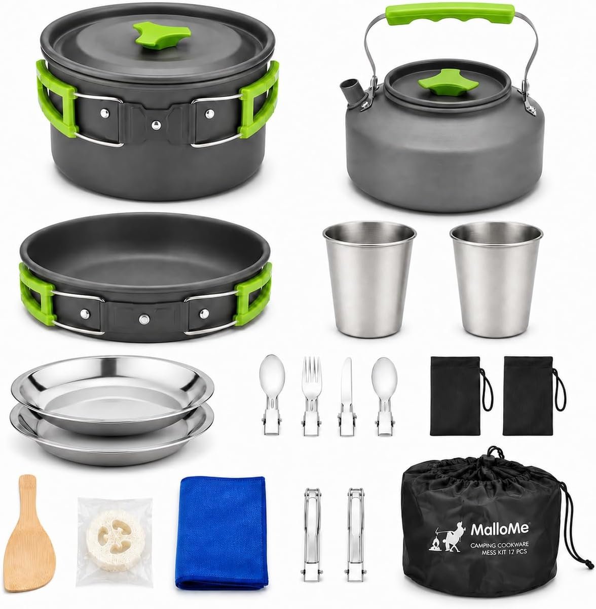 Best camping cookware – MalloMe Camping Cookware Mess Kit for Backpacking Gear