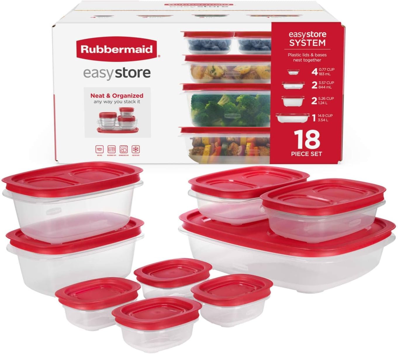 Best food storage containers – Rubbermaid EasyStore Large Containers, 18-Piece Set, Food Storage