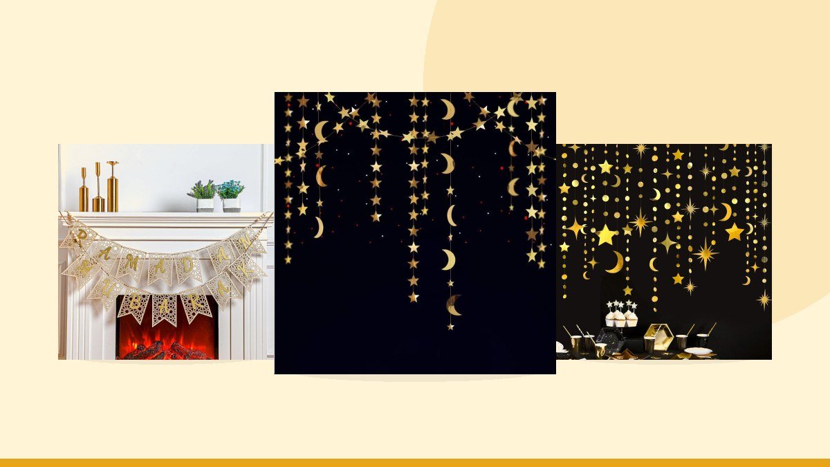 Best gold ramadan banner – Gold Moon Star Garland Ramadan Decorations Twinkle Little