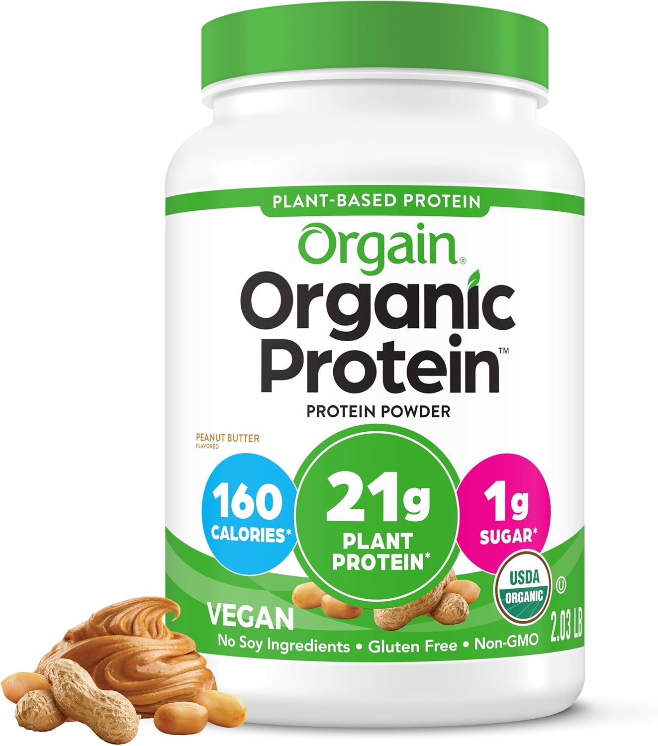 Best halal plant protein – Orgain Organic Vegan 21g Protein Powder, Peanut Butter,