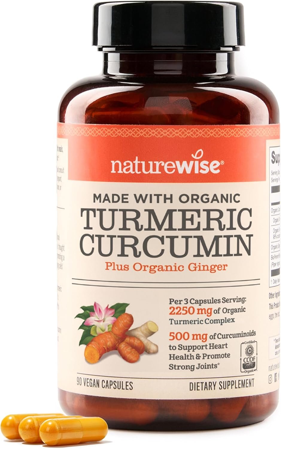 Best halal turmeric capsules – NatureWise Turmeric Curcumin 2250mg Supplement with BioPerine, 90