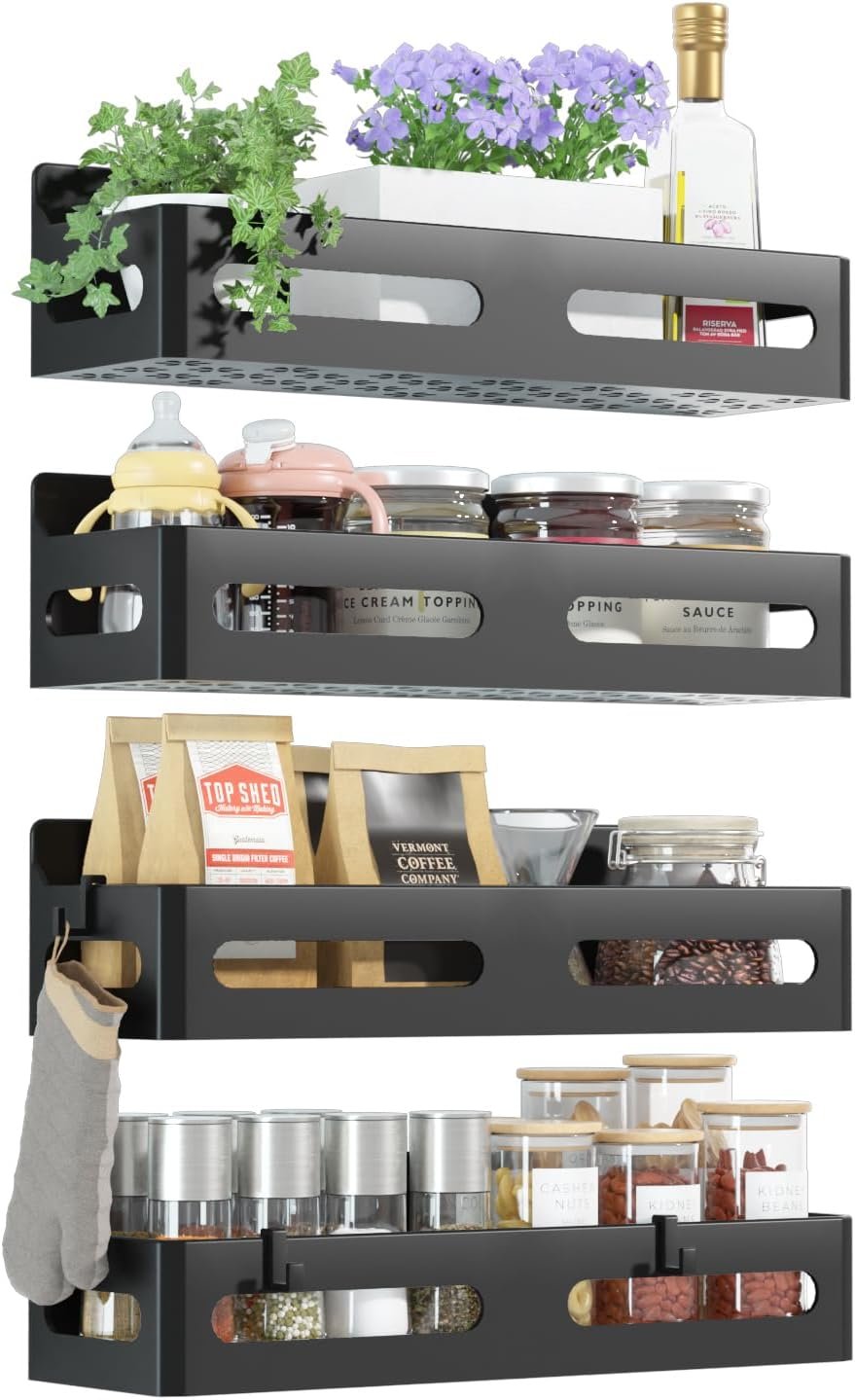 Best spice rack – 4-Pack Magnetic Spice Rack for Refrigerator with Hooks,